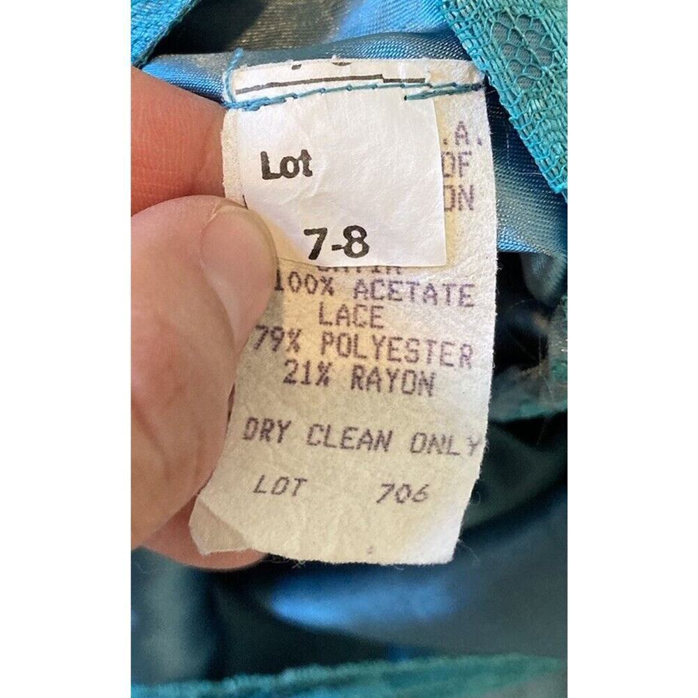 Vintage Puff Sleeve Lace Detail Ball Gown Size 7-8 Women’s Teal - Picture 3 of 6